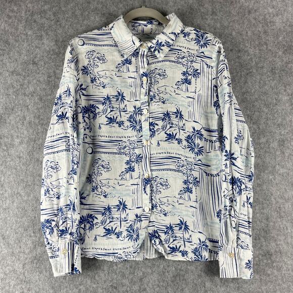 Calypso St Barth 100% Linen Top Womens XL Printed Button Up Tropical Coastal - Picture 1 of 14